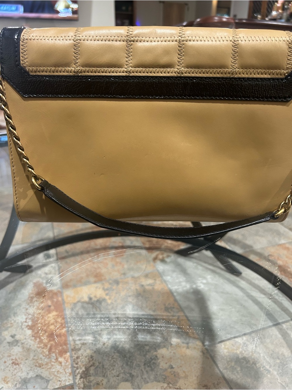 Jimmy Choo Beige and Black Quilted Shoulder Bag (Clutch) with Gold-Tone Hardware - Picture 5 of 10
